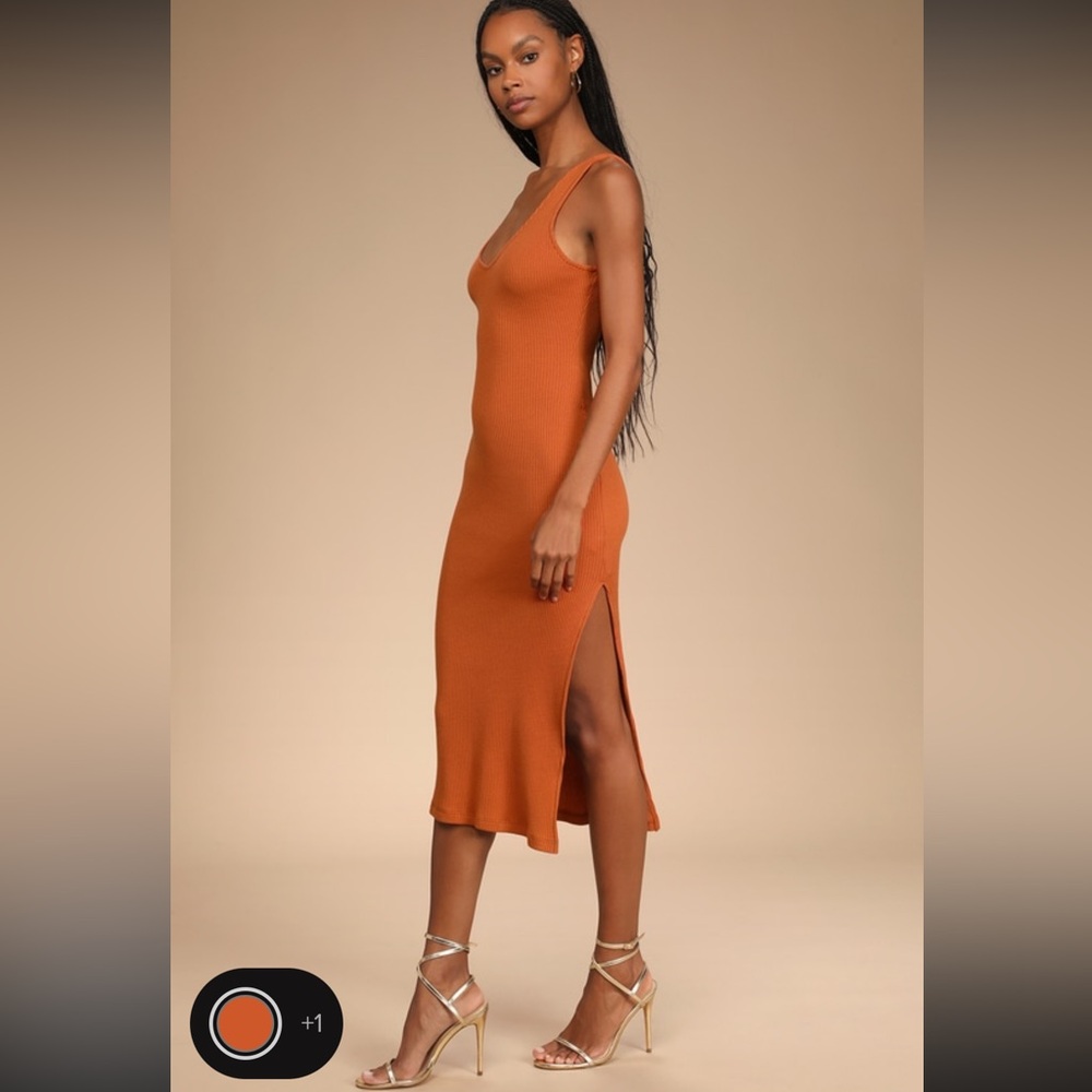 Lulu's Rust Orange Ribbed Midi Tank Dress - Picture 2 of 13